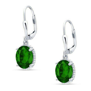 Oval Drop Dangle Leverback Earring Green Emerald CZ Solid 925 Sterling Silver Wholesale